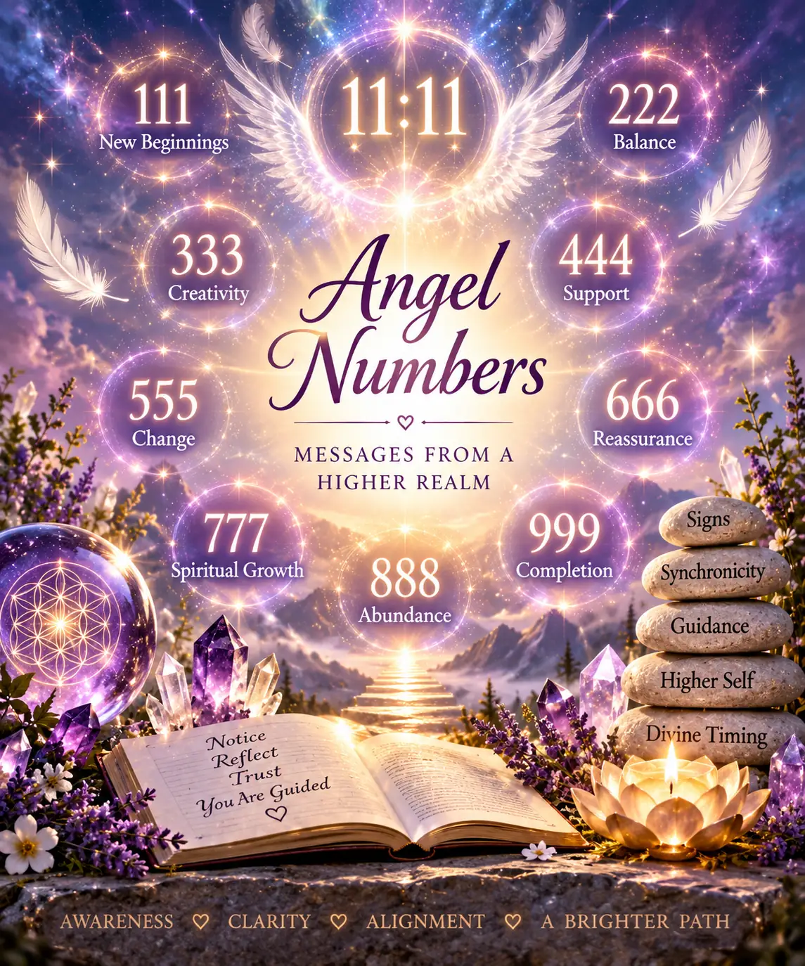 Angel numbers 111, 222, 333, 444, 555, 666, 777, 888, 999 and 11:11 with their spiritual meanings