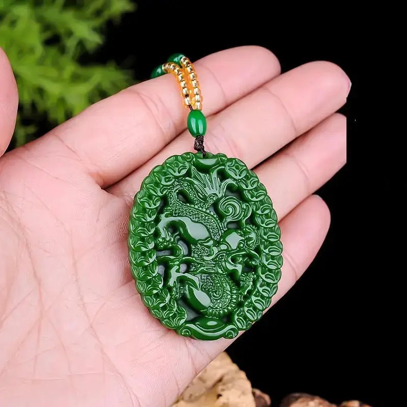 Green Jade Pendant 18K Gold Plated – Dragon Pillar Design – Women’s Jade Jewelry – Am.Yuxi