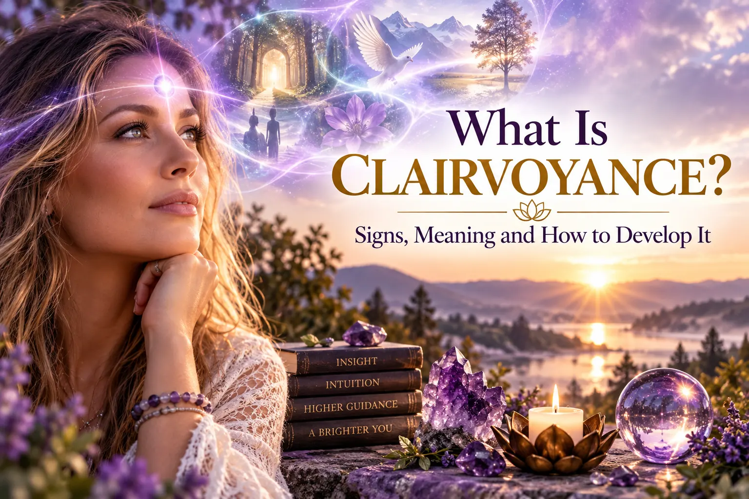 Woman experiencing intuitive visions representing clairvoyance and psychic awareness