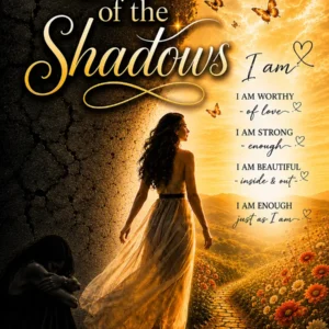 Out of the Shadows book cover by Nikki Laycy, showing a woman walking from darkness into golden light, symbolising healing and self-acceptance.