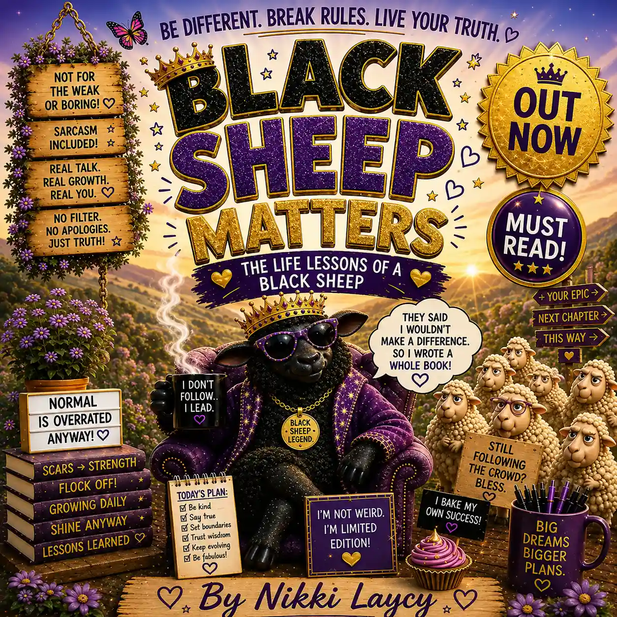 Black Sheep Matters by Nikki Laycy, an inspirational life lessons book celebrating individuality, self-belief, personal growth, resilience and living life on your own terms.