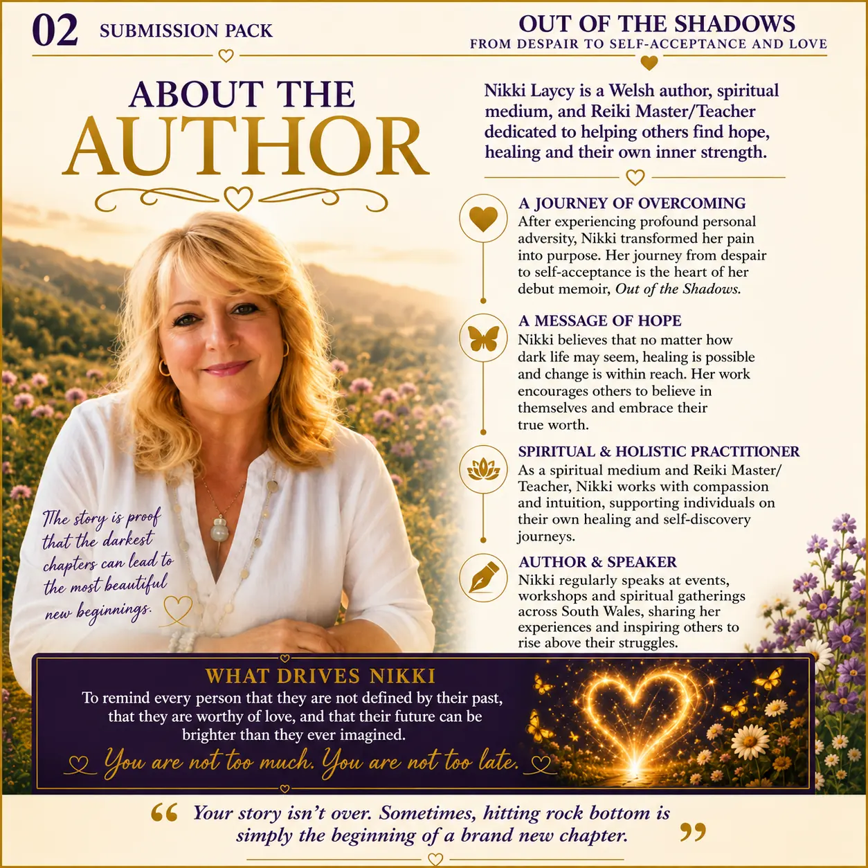 Nikki Laycy, author of Out of the Shadows, sharing her journey of healing, self-acceptance, hope and personal transformation.